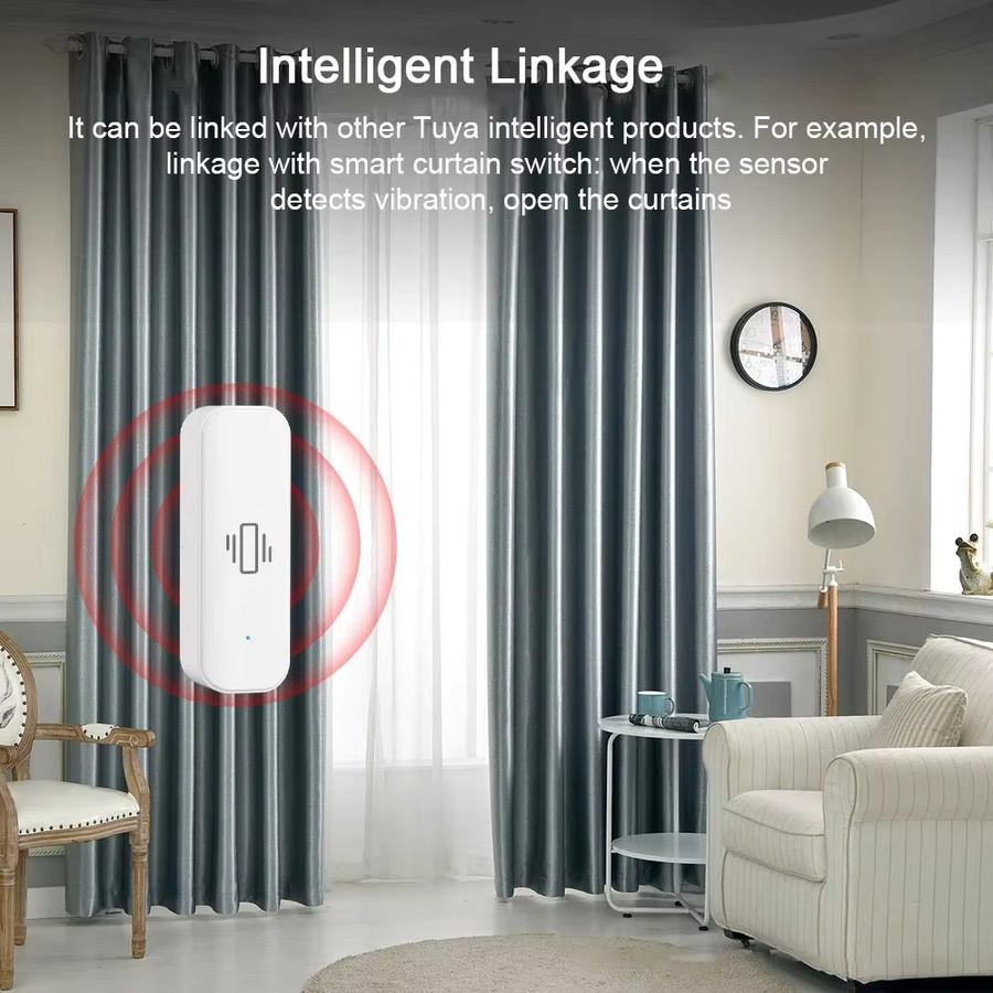 Tuya Smart Vibration Sensor WiFi/Zigbee zur Heimüberwachung mit Echtzeit-Alarm und App-Benachrichtigung in Weiß - Bild 3