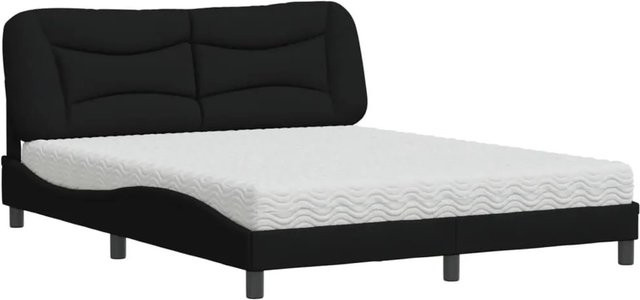 vidaXL Bett mit Matratze in Schwarz aus Stoff und Kiefernholz, B/T/H: 160 x 200 x 165 cm - Bild 1
