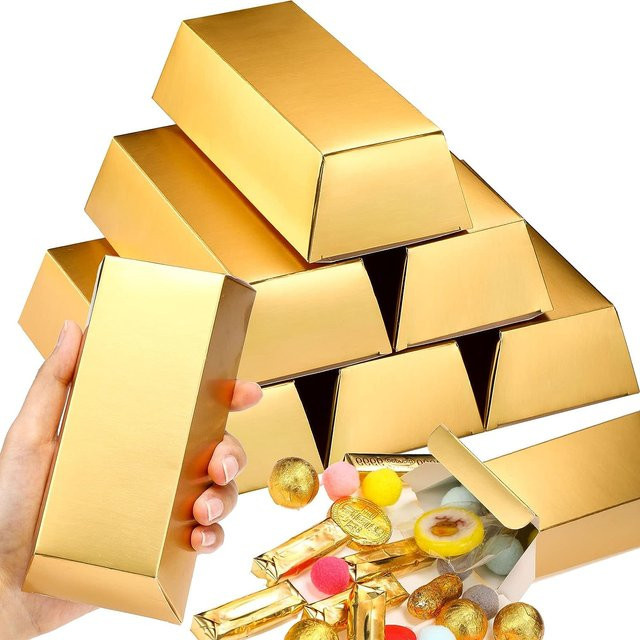 12 Stück Goldbarren aus Papier als Partydeko und Schatz für Casino- oder Schatzsuche-Themen in Gold - Bild 1