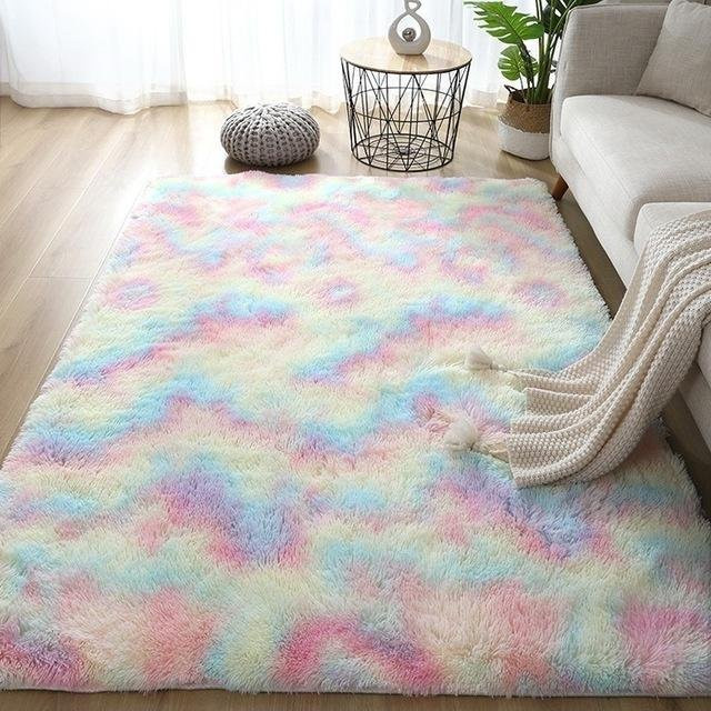 Flauschiger Teppich von Yiran Furniture im Nordic Stil, weich und waschbar, mehrfarbig gestreift, B/T: 80 x 50 cm - Bild 1