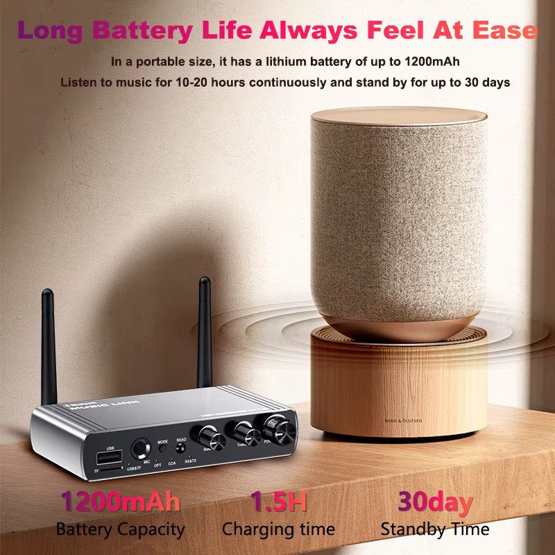 Kebidumei Bluetooth 5,4 Sender und Empfänger Audio Adapter in Silber mit AUX 3,5mm, 6,5mm, Koaxial und Optischer Faser sowie Fernbedienung für TV und PC - Bild 5