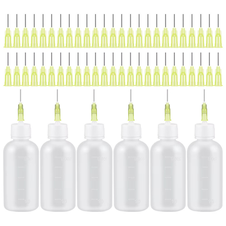 6 Stück transparente Kleberflaschen aus Kunststoff mit 50 Dosiernadeln für DIY-Projekte, Volumen: 50 ml pro Flasche - Bild 4
