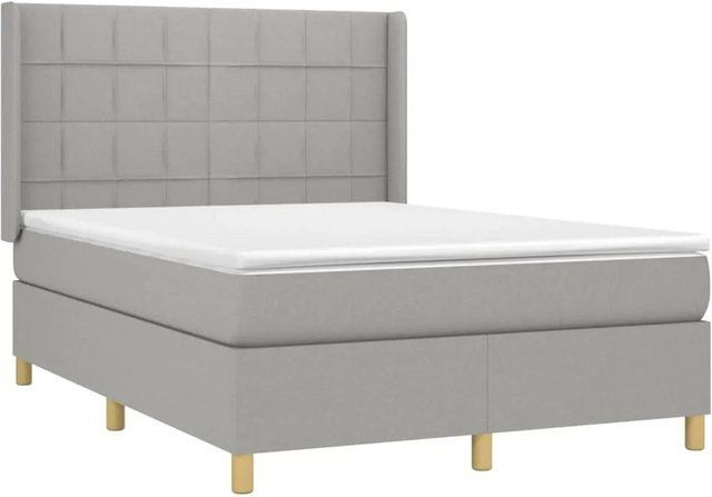 vidaXL Boxspringbett mit Matratze und LED-Unterbettbeleuchtung in Hellgrau, Hybridbett mit USB-Ladeanschluss und Taschenfederkern, B/T: 140 x 200 cm - Bild 1