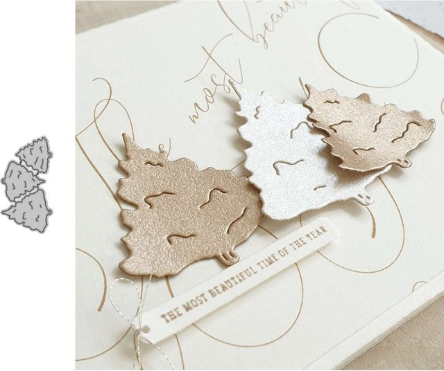 Metall Schneidestanzform Weihnachtsbaum Trio Silber für Scrapbooking und Fotoalben - Bild 1