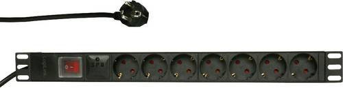LogiLink PDU7C01 Netzwerkschrank-Steckdosenleiste 19 Zoll, 1 HE, Schwarz, mit Schalter und Aluminium Profil - Bild 1