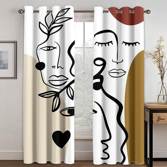 Yiran Furniture Boho Morandi Fenster Vorhänge mit abstraktem Design, 2er-Set, halbtransparent, Mehrfarbig, Breite: 65 cm, Höhe: 60 cm - Bild 1