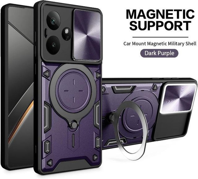 Capa Stoßfeste Schutzhülle für Realme GT 7T mit magnetischem Ringständer und Kamera-Schutz durch Schiebemechanismus - Bild 1
