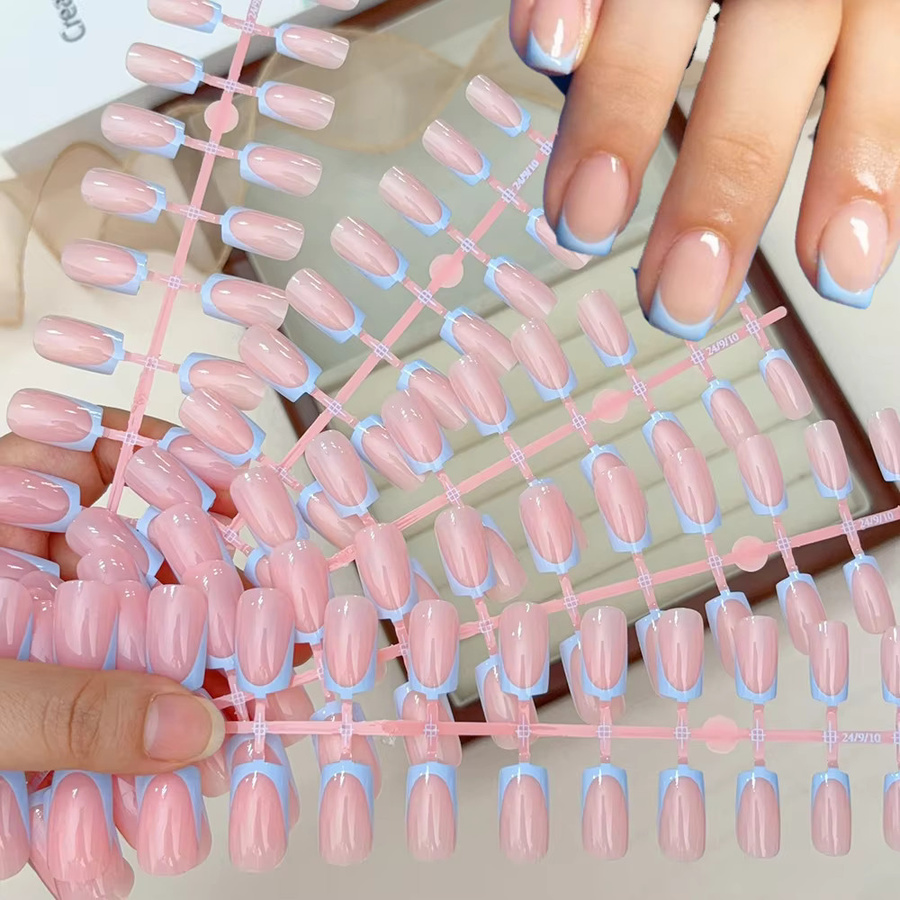 HotPress French-Tip Kunstnägel, 120 Stück, Mittellange Quadratische Aufklebenägel, Bunt, Glänzend - Bild 2