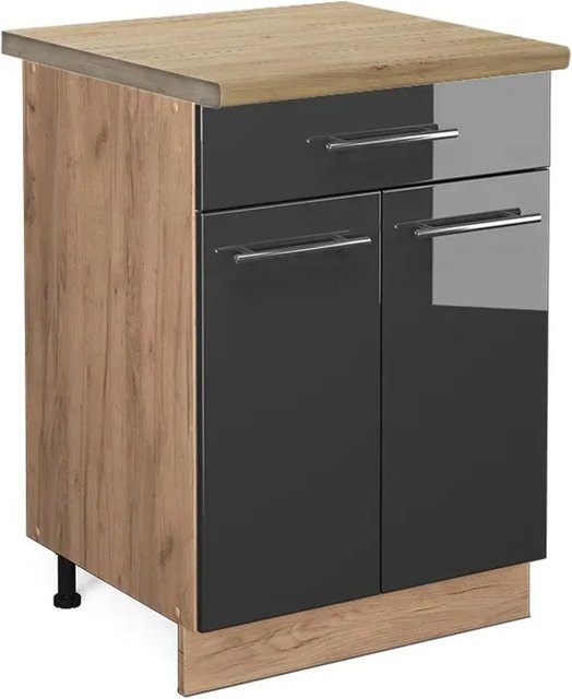 Vicco Küchenunterschrank Fame-Line in Anthrazit Hochglanz und Goldkraft Eiche mit Schublade, Breite: 60 cm - Bild 1