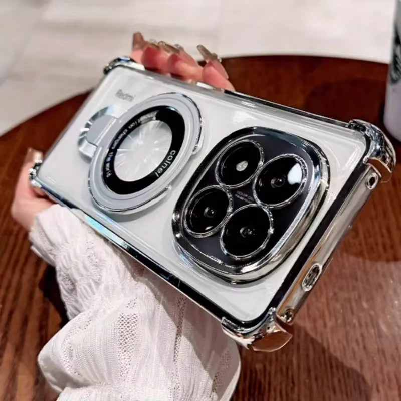 Stoßfeste magnetische Silikonhülle für Xiaomi Redmi Note 15 Pro 4G, 15 Pro Plus und 15C 5G in Transparent mit Standfunktion - Bild 1