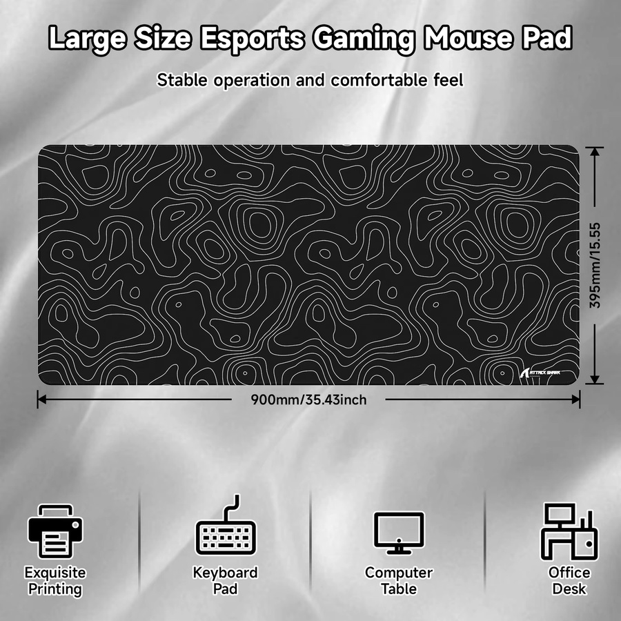 Attack Shark CM02Pro Gaming-Mauspad für E-Sports, laminiert, Schwarz/Grau, B/T/H: 89,99 x 39,93 x 0,41 cm - Bild 2