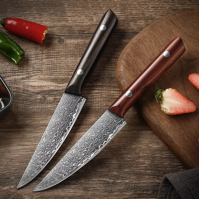 Damaskus Schälmesser mit VG-10 Stahlkern, ultrascharfes Allzweckmesser in Schwarz und Silber, Full Tang Design - Bild 1