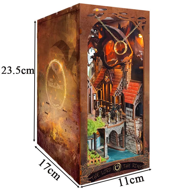 Tinamic DIY Buchecke Holz Miniatur Modellbausatz Geist Tal der Magie 3D Puzzle Buchstütze in Braun - Bild 6