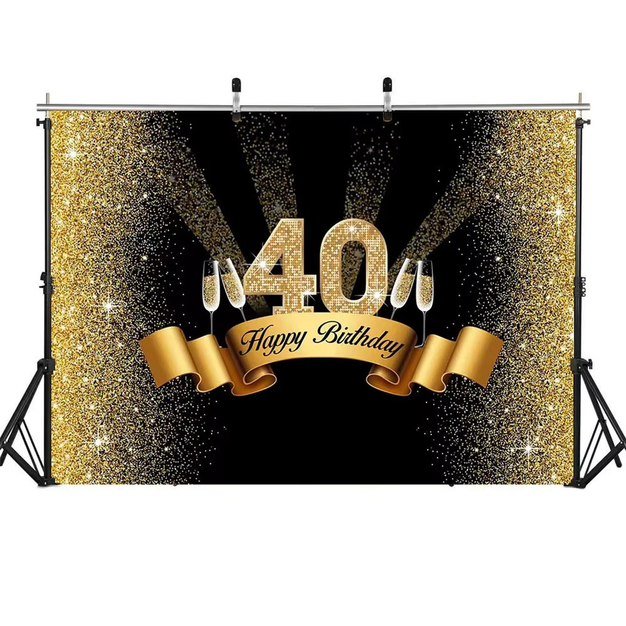 Glitzernder Happy 40th Birthday Banner in Schwarz und Gold als Fotostudio-Hintergrund für deine Geburtstagsfeier, Breite: 75 cm, Höhe: 50 cm - Bild 2