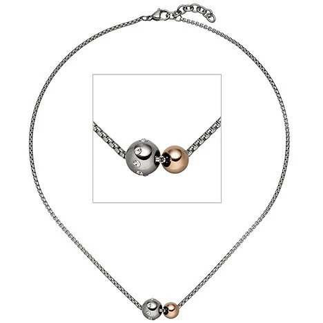 Colfem Collier Kette mit Anhänger, Edelstahl, bicolor, 8 Zirkonia, 45 cm, Unisex - Bild 1
