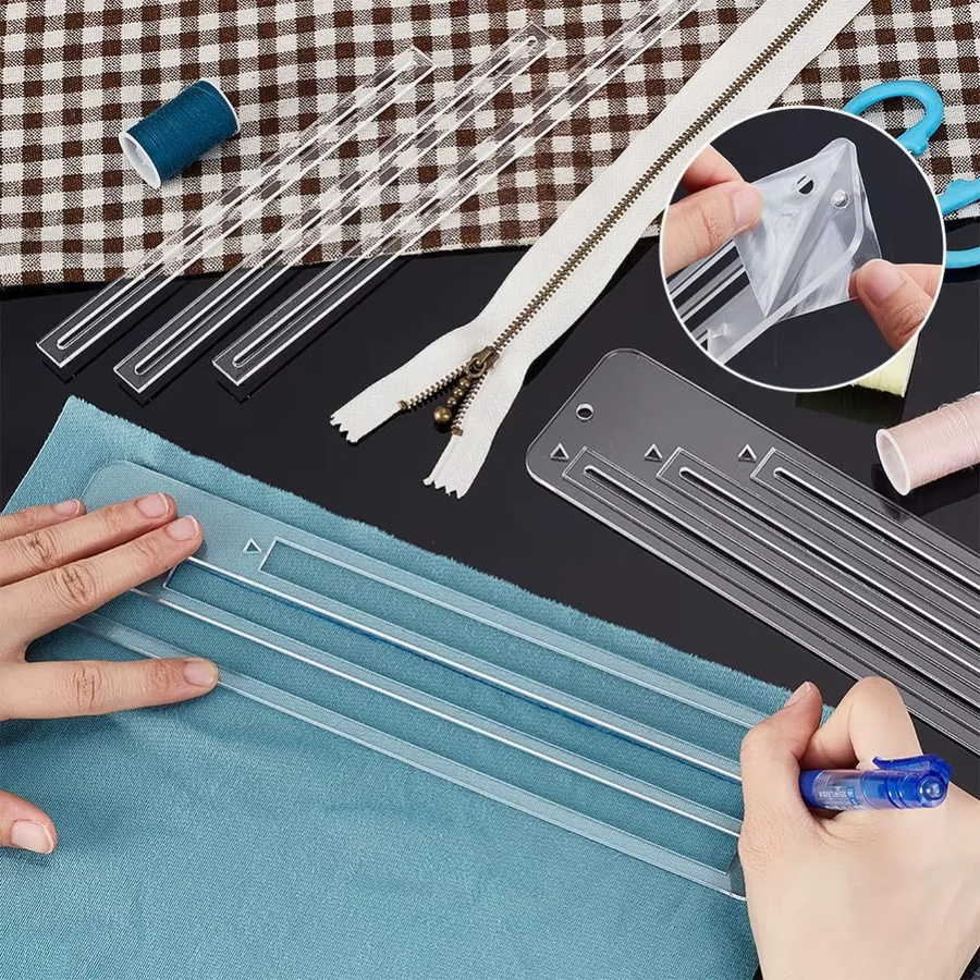 6er Set transparente Acryl-Reißverschlusstaschen-Vorlagen für die Herstellung von Geldbörsen und Jacken, Größen: 7 Zoll, 8 Zoll und 9 Zoll - Bild 3