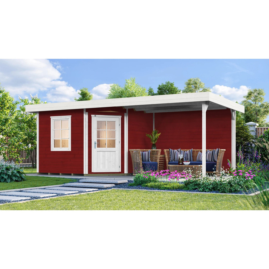 WEKA Saunahaus Salo 2 aus Blockbohlen in Rot mit Flachdach, B/H/T: 646 x 237 x 338 cm - Bild 2