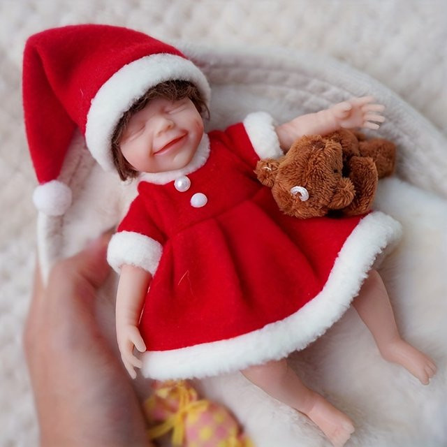Blrags Micro Frühchen Mädchen Baby Puppe, Silikon, rote Weihnachts Kleidung - Bild 1
