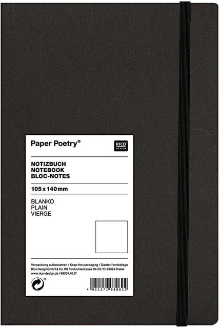 Rico Design Paper Poetry Notizbuch Hardcover weiß/schwarz A6 blanko mit Gummiband - Bild 1