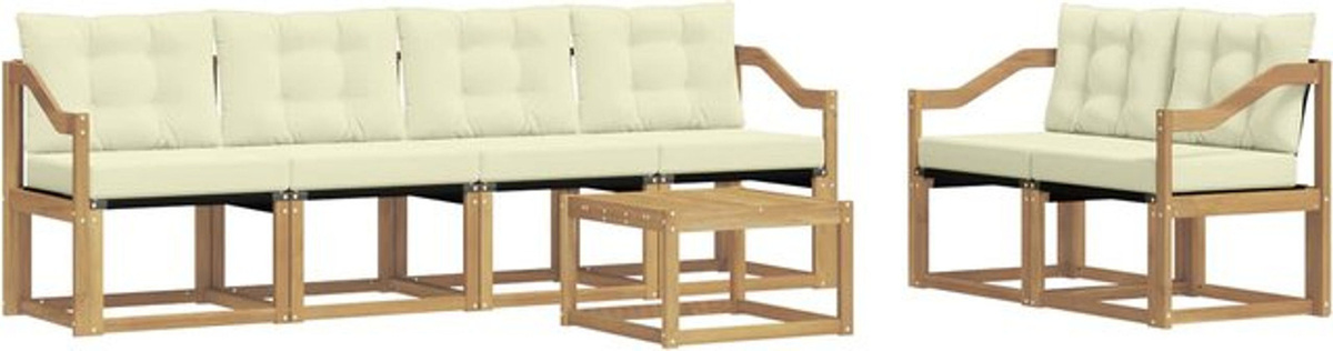 7-teilige Outdoor-Sofagarnitur aus Akazie mit Kissen in Weiß und Beige von vidaXL - Bild 1