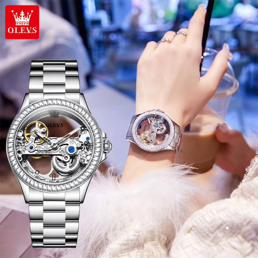 OLEVS Armbanduhr Automatik, Edelstahl, Silber, Diamant, Damen - Bild 3
