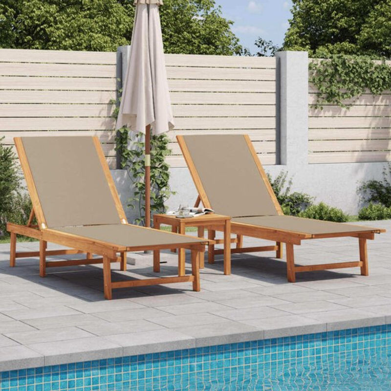 Set aus 2 Gartenliegen von Vidaxl aus Akazien-Massivholz mit Textilene in Taupe meliert - Bild 1