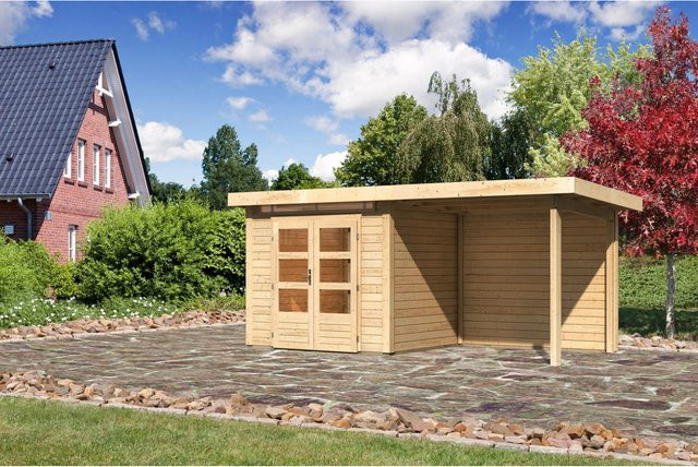 Karibu Holz-Gartenhaus Kumla 2 mit Pultdach, Unbehandelt, Braun, B: 244 cm, T: 204 cm, H: 222 cm - Bild 1