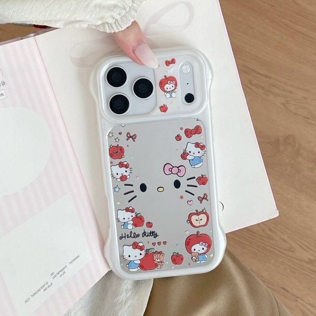 Sanrio Handyhülle mit Mini-Schminkspiegel für iPhone 13 bis iPhone 17 Pro Max aus stoßfestem Silikon in Rosa - Bild 1