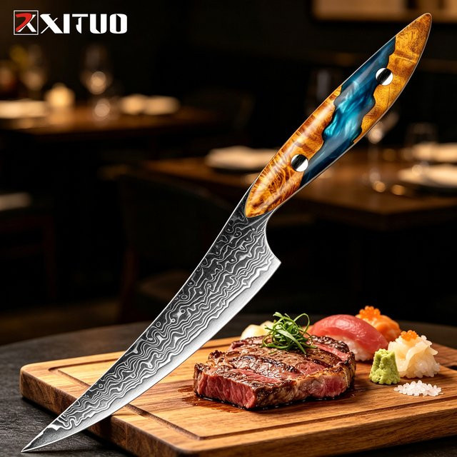 XITUO 5-Zoll Allzweckmesser aus japanischem VG-10 Damaststahl mit Full-Tang-Griff in Mehrfarben - Bild 1