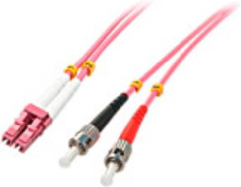 Lindy Glasfaser LWL Anschlusskabel Multimode OM4 pink mit LC und ST Steckern, Länge: 15,00 m - Bild 1