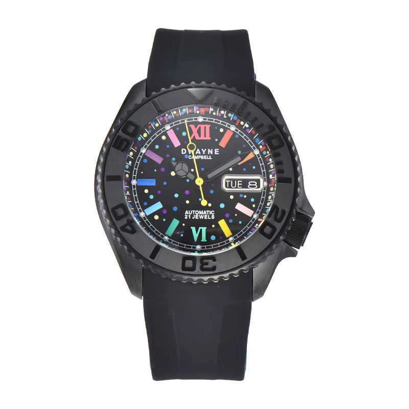 Dwayne Campbell Armbanduhr, Automatik, 42 mm, Silikon, Schwarz, Herren - Bild 2