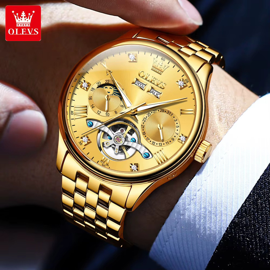 OLEVS Armbanduhr, Automatik, Edelstahl, Gold, Herren - Bild 4