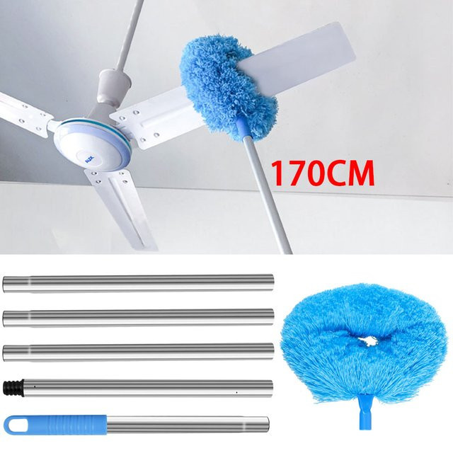 Willstar Deckenventilator-Reiniger mit Teleskopstange und 2 abnehmbaren Mikrofasertuch-Staubköpfen in Blau - Bild 1