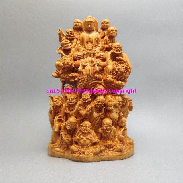 Handgemachte Holzschnitzerei Buddha Achtzehn Arhats von TANGYONG ART in Braun - Bild 1