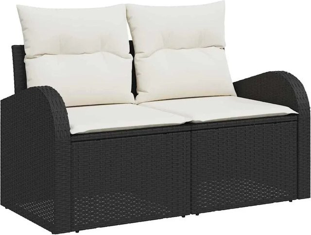 vidaXL Garten-Sofa-Set 13-tlg. aus Poly-Rattan und Akazienholz in Schwarz mit Kissen und Tisch - Bild 1