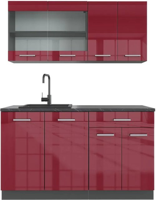 Vicco R-Line Singleküche Bordeaux Hochglanz und Anthrazit, Breite: 140 cm - Bild 1