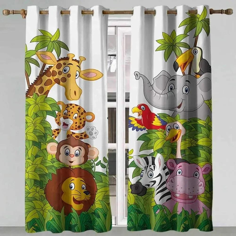 Dekorative Kinder Vorhänge mit Zoo Tier Motiv in Multicolour, semi-transparent, B/H: 50 x 50 cm - Bild 1