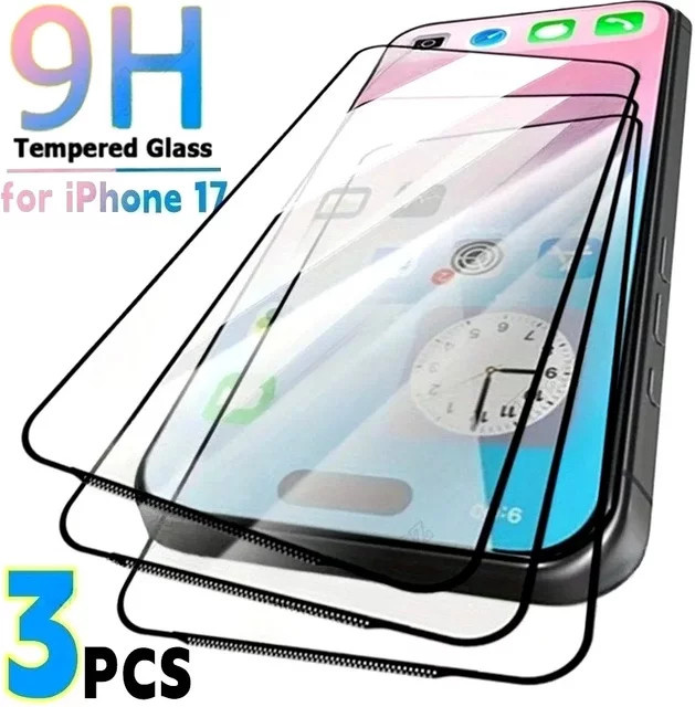 DIXSG 3er Set Full Cover Displayschutzfolie aus gehärtetem Glas in Transparent für iPhone 17 16 15 14 13 12 11 Pro Max Plus XR XS - Bild 1