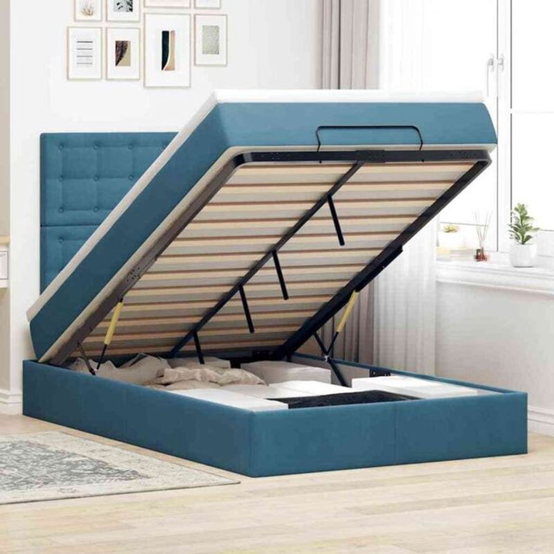 Vidaxl Ottoman Polsterbett mit Matratze und LED in Dunkelblau aus Samt, B/T/H: 120 x 190 x 128 cm - Bild 1