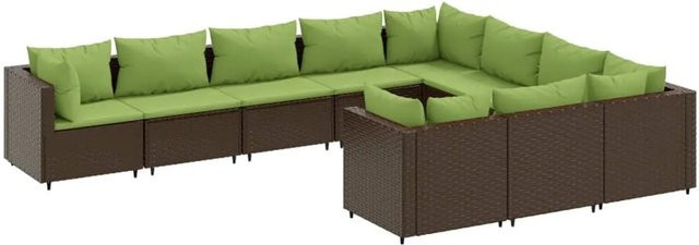 vidaXL 10-teilige Garten-Sofagarnitur in U-Form aus braunem Poly-Rattan mit wetterfesten Kissen - Bild 1