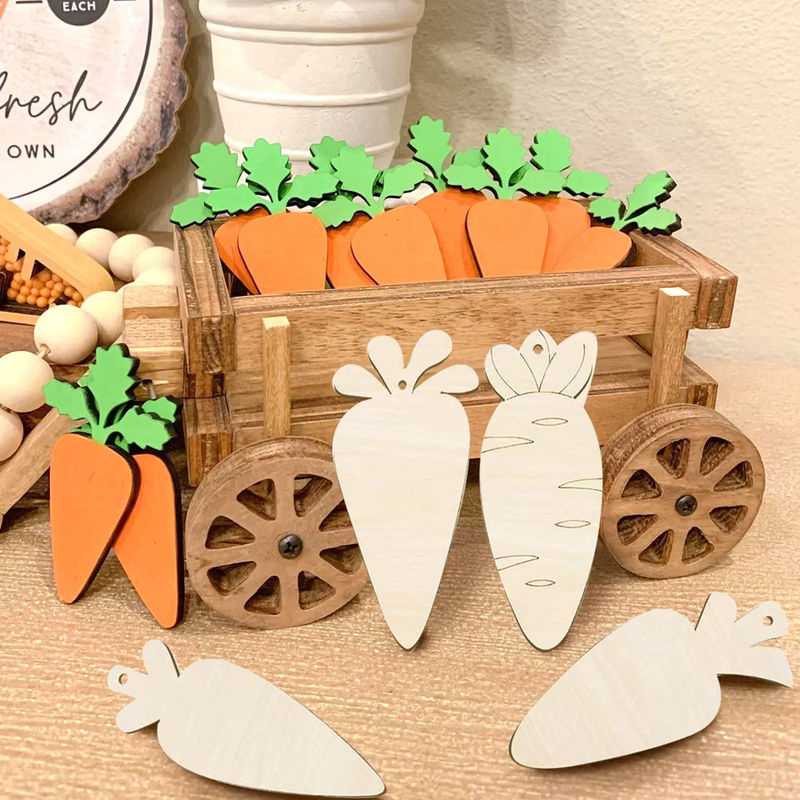 Tissy 12er Set Ostern Karotten Ornamente aus Holz als Anhänger für Kinder DIY Malerei und Frühlingsdekoration in Naturfarben - Bild 3