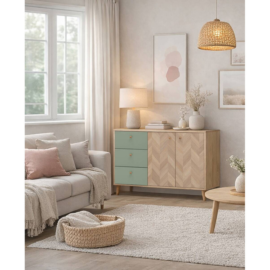 Schildmeyer Sideboard Visby Pistazie in Eiche Nachbildung mit Fischgrätenmuster B/H/T: 109 x 63,9 x 33,05 cm - Bild 2