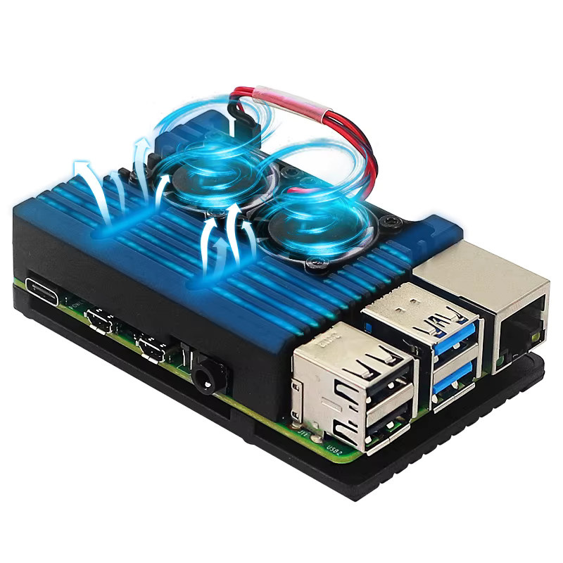 SHCHV Aluminiumgehäuse für Raspberry Pi 4 Modell B in Schwarz mit passivem Kühlkörper und optionalem Dual-Lüfter-Kühler - Bild 2