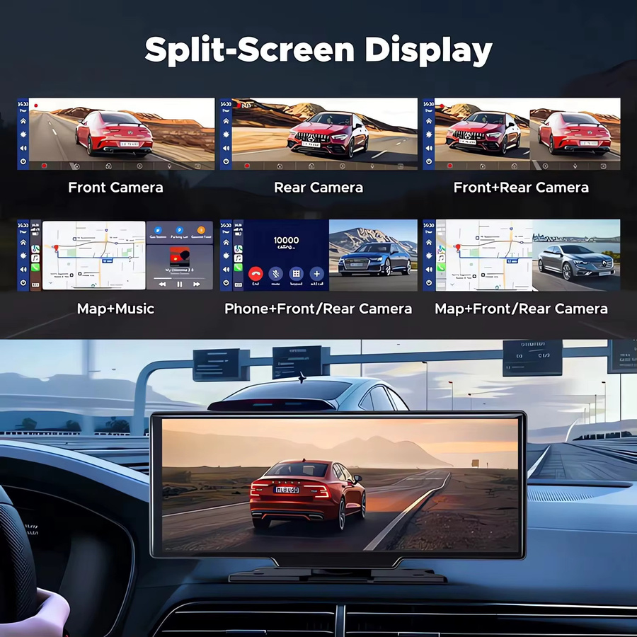 4K Dashcam Auto-DVR mit 10,26 Zoll OLESED Display, CarPlay und Android Auto, GPS, 5G WLAN und Rückspiegelintegration, Schwarz - Bild 3