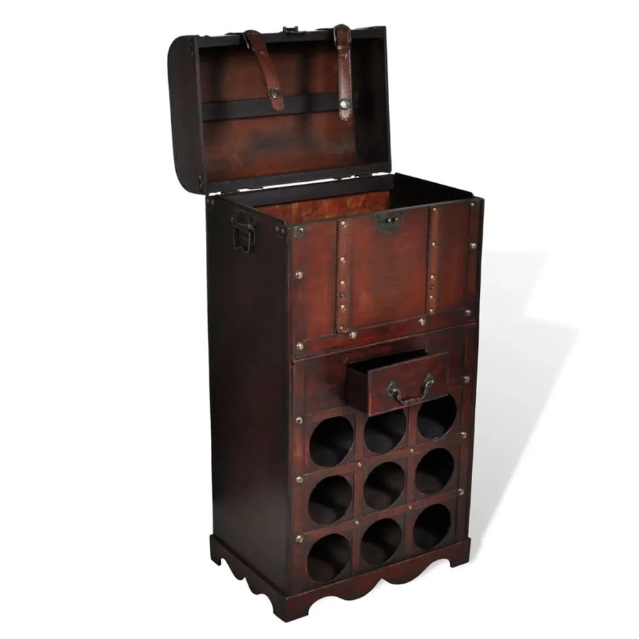 vidaXL Holz-Flaschenregal in Braun mit Aufbewahrungstruhe für 9 Flaschen - Bild 2
