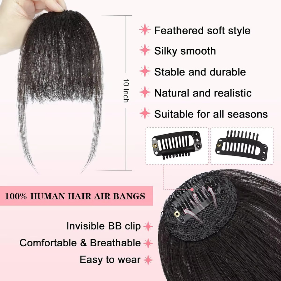 CC YOUNG Echthaar Pony mit Clip, Air Bangs mit Schläfen - Bild 4