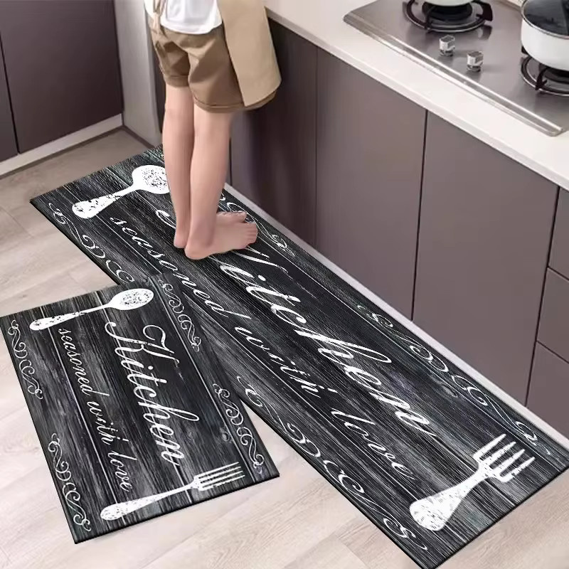 VIKAMA Küchenbodenmatte aus Kristall-Samt, rechteckiger Teppich in modernem Design, rutschfest, schmutzabweisend und waschbar - Bild 3
