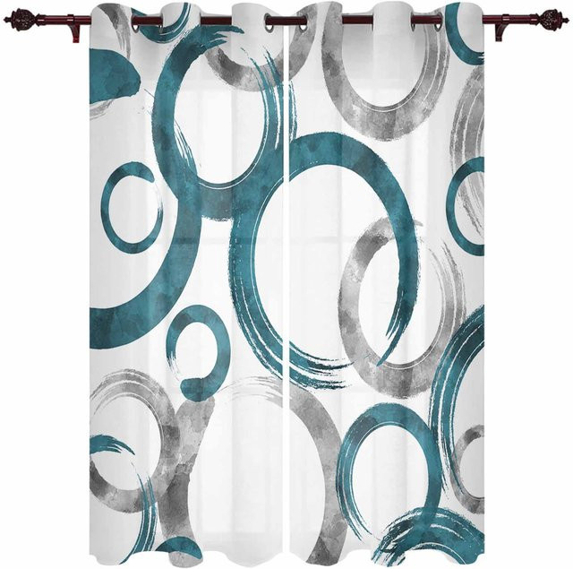 Modernes Fenster Vorhang Super Six mit Aquarell Punktverlauf in Petrol und Weiß, halbtransparentes Polyester, Breite: 135 cm, Höhe: 60 cm - Bild 1