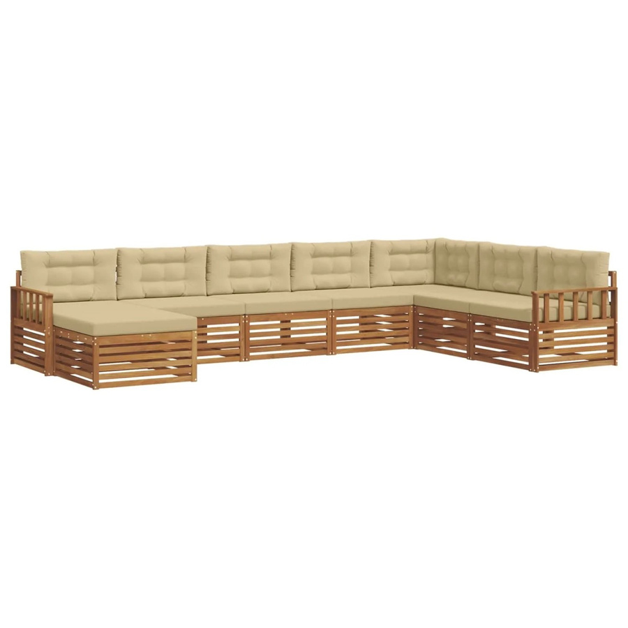 vidaXL Sofagarnitur 8-teilig in L-Form aus Massivholz Akazie, Farbe Natur und Beige, modernes Design mit Polsterung und Kissen - Bild 2