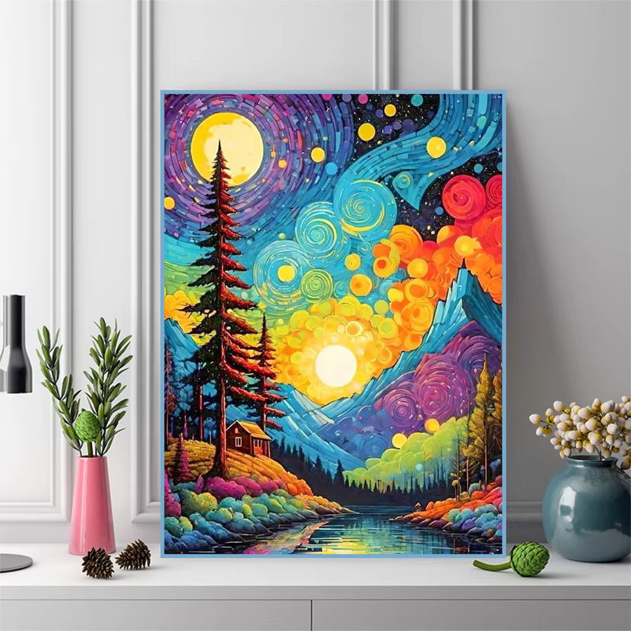 EverShine DIY Diamantmalerei Sonnenuntergang mit Baum als Landschafts-Mosaikbild in Rundform und Mehrfarben - Bild 3